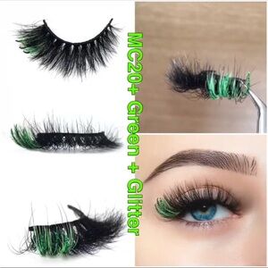 Green Accent Glitter Mink Eyelashes - Dramatic Volume